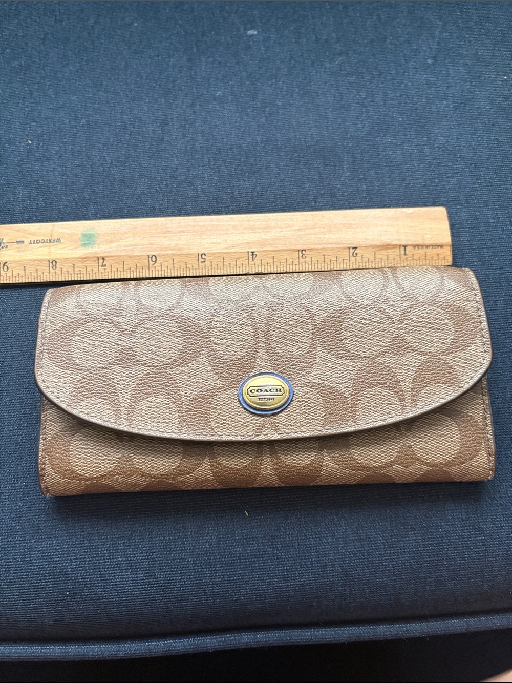 Coach Brown Signature Flap Wallet with Logo Emblem - Picture 1 of 10